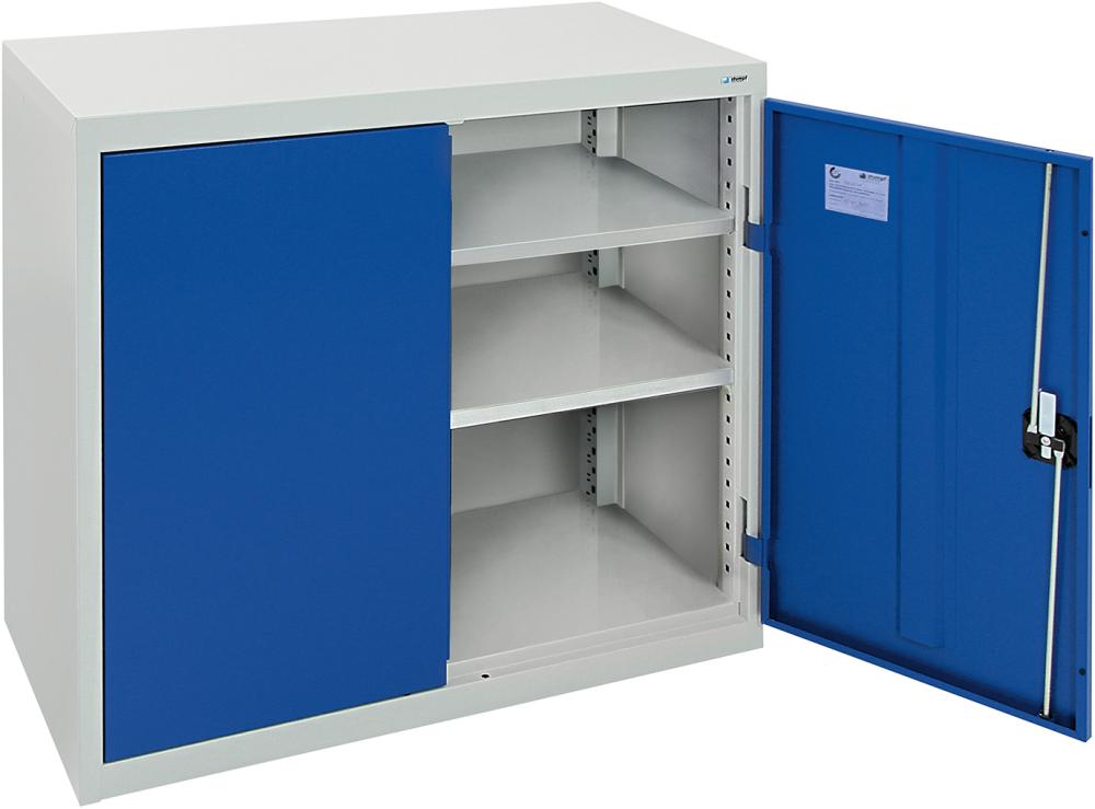 Flügeltürenschrank B1000xT500xH900 mm RAL 7035/5010 2 Fachböden Produktbild img1 L