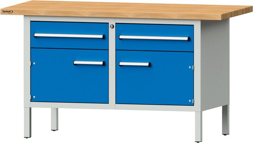 Format Kastenwerkbank B1500xT700xH840mm RAL 7035/5012 BMP: 40 mm 2 Schubladen, 2 Türen Produktbild img1 L