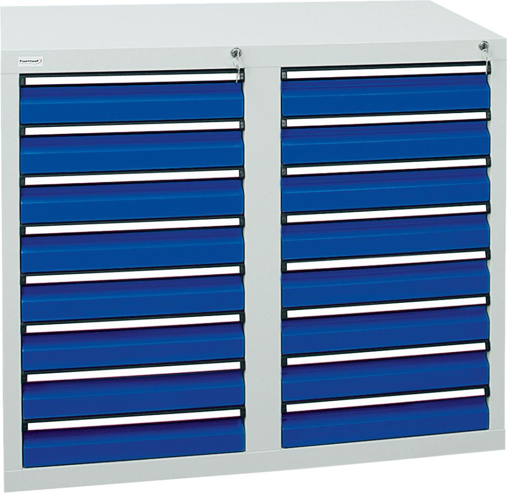 Format Schubladenschrank B500xT1000xH900mm RAL 7035/5010 16 Schubladen 35kg Produktbild img1 L