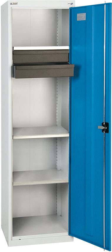 Werkzeugschrank B500xT500xH1800 mm RAL 7035/5012 2 Schubladen, 3 Wannen Produktbild img1 L