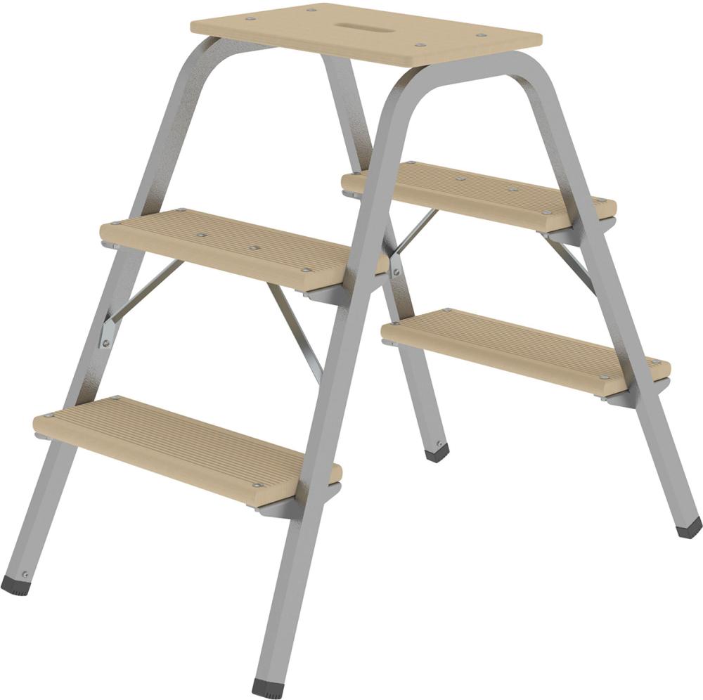 Stahl-Holz-Tritt 3 Holzstufen Höhe Deckbrett 0,73 m Arbeitshöhe bis 2,60 m Produktbild img1 L