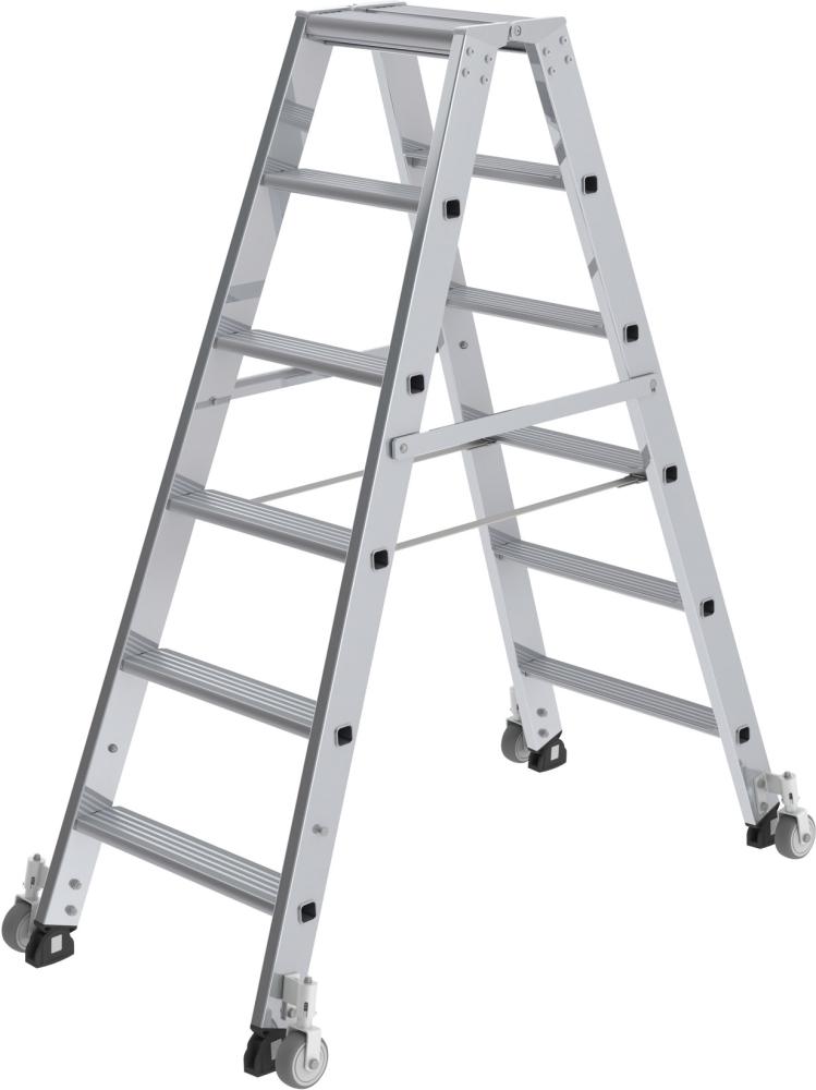 Alu-Stehleiter 2x6 Stufen, rollbar Gesamthöhe 1,38 m Arbeitshöhe bis 2,90 m Produktbild img1 L
