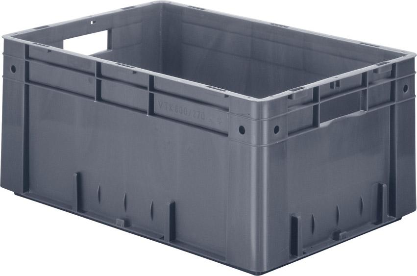 LA-KA-PE Transport- Stapelkasten VTK mit Griffloch Auflast 700kg B600xT400xH270mm grau Produktbild img1 L