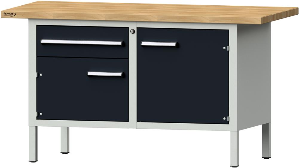 FORMAT Kastenwerkbank 40mm Platte B1500xT700xH840mm 1 Schublade 2 Türen RAL7035/7016 Produktbild img1 L