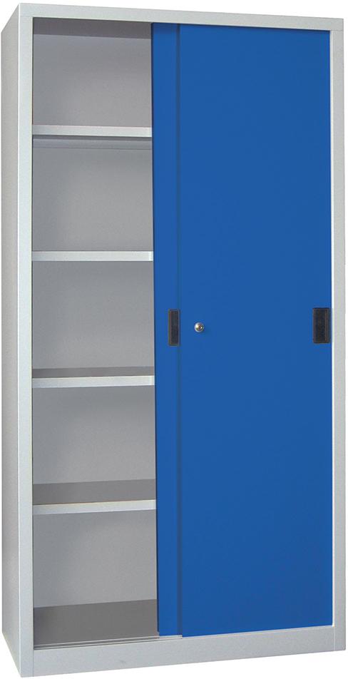 Schiebetürenschrank B1000xT400xH1950 mm 4 Böden verzinkt RAL 7035/5010 Produktbild img1 L