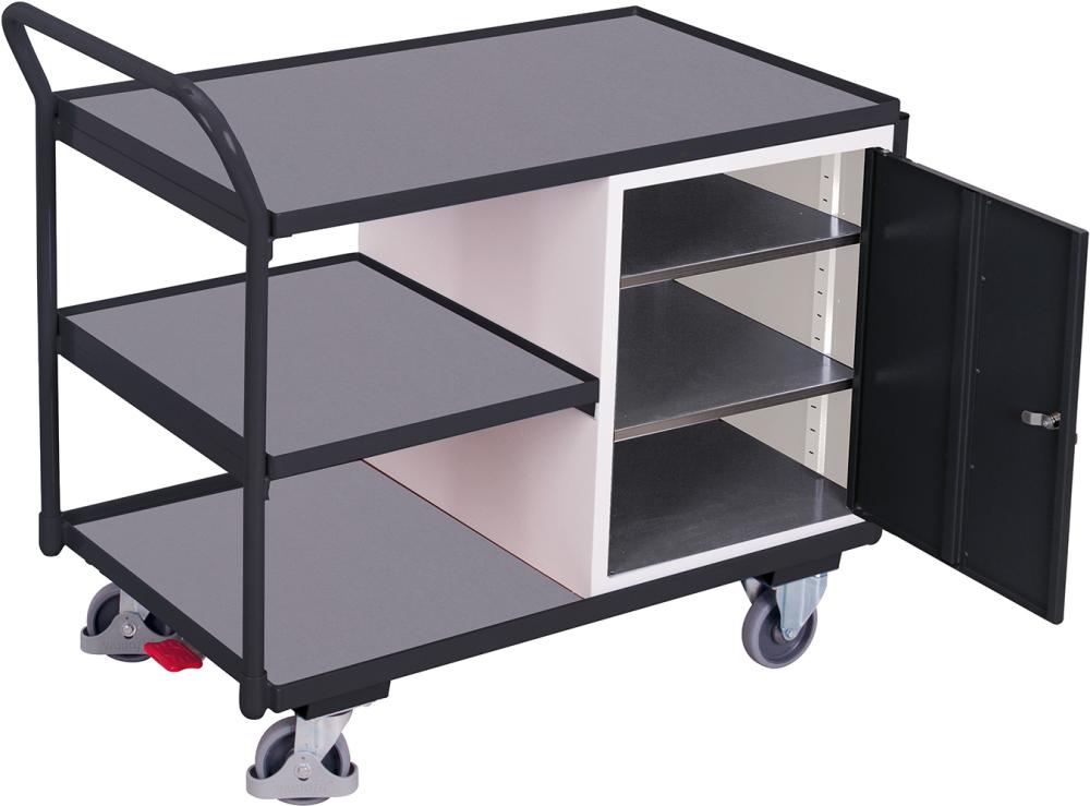 Tischwagen 250kg B1125xT625xH1010mm RAL 7035/7016 1 Schrank,3 Ladeflächen Produktbild img1 L