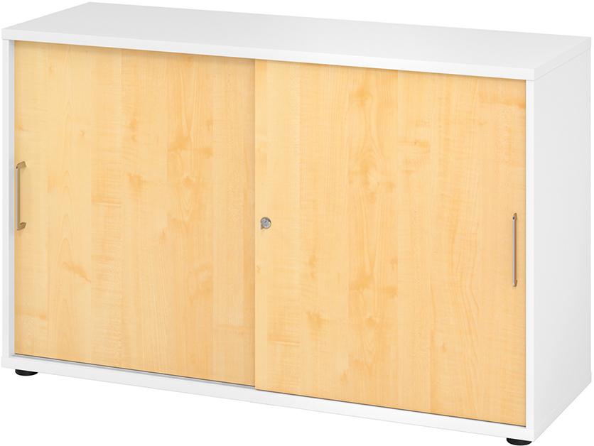 Schiebetürenschrank 2 Ordnerhöhen 1200x420x748 mm Weiß/Ahorn Produktbild img1 L