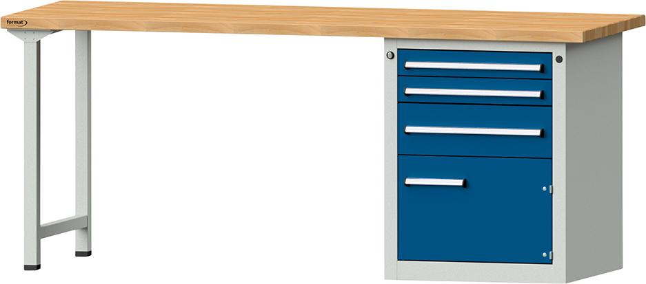 Format Kombi-Werkbank B2000xT700xH840mm RAL 7035/5010 BMP: 40 mm 3 Schubladen, 1 Tür Produktbild img1 L