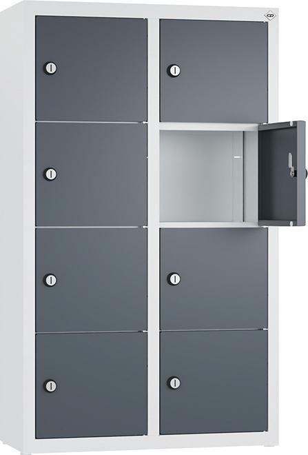 Kleingefachschrank B460xT200xH770 mm RAL7035/7016,wandhangend 2x4 Fächer Produktbild img1 L