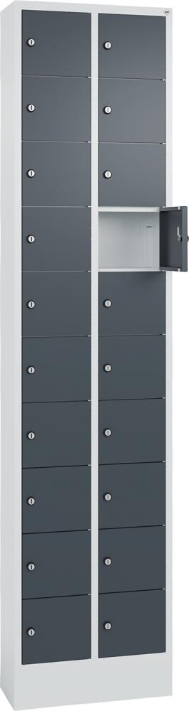 Kleingefachschrank B460xT200xH1950 mm RAL 7035, mit Sockel 2x10 Fächer Produktbild img1 L