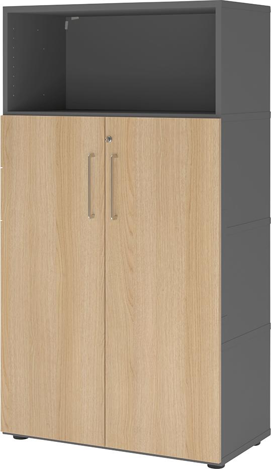 Regal FlexWall VFW48T3KG B800xT400xH1452 mm 3 OH 2 Türen graphit/eiche Produktbild img1 L