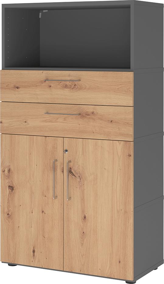 Kombischrank FlexWall B800xT400xH1452 mm 4 OH 2 Türen Schubladen graphit/asteiche Produktbild img1 L