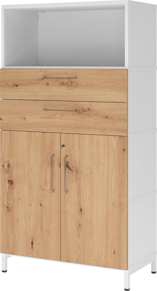 Kombischrank FlexWall B800xT400xH1532 mm 2 OH 2Türen 2SL mit Sockel weiß/asteiche Produktbild img1 L
