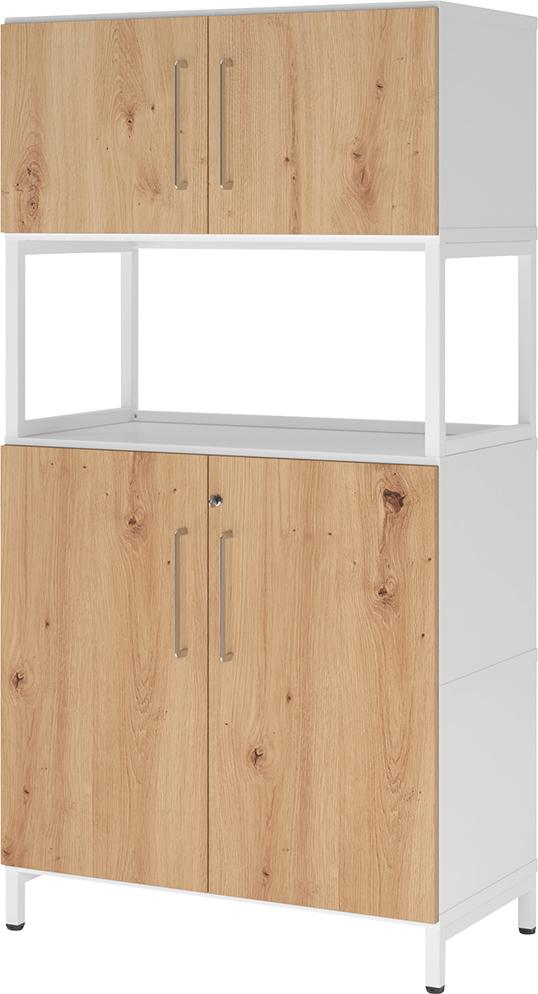 Kombischrank FlexWall B800xT400xH1532 mm 2 OH 4 Türen mit Sockel weiß/asteiche Produktbild img1 L