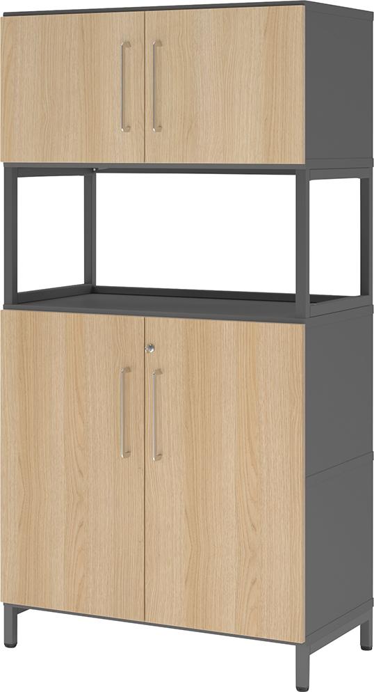 Kombischrank FlexWall B800xT400xH1532 mm 2 OH 4 Türen mit Sockel graphit/eiche Produktbild img1 L