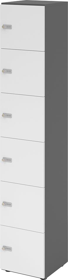 Schließfachschrank V264L6 B400xT420xH2156 mm 6OH 6Fächer Zahlenschloss graphit/weiß Produktbild img1 L