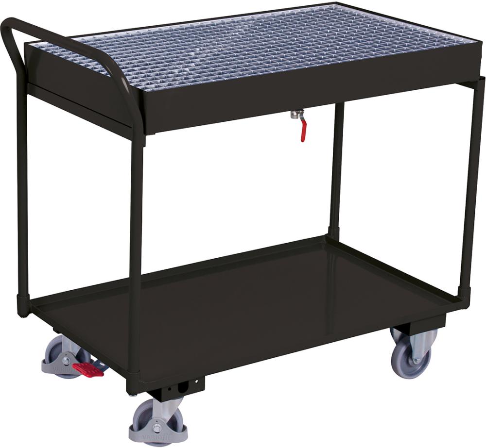 Tischwagen Ladefläche B595xT995 mm 2 Böden 1 Gitterrost Tragkraft 250kg RAL 7016 Produktbild img1 L