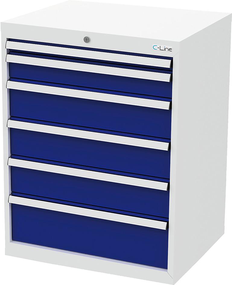 Schubladenschrank B700xT575xH920 mm RAL 7035/5010 6 Schubladen Produktbild img1 L