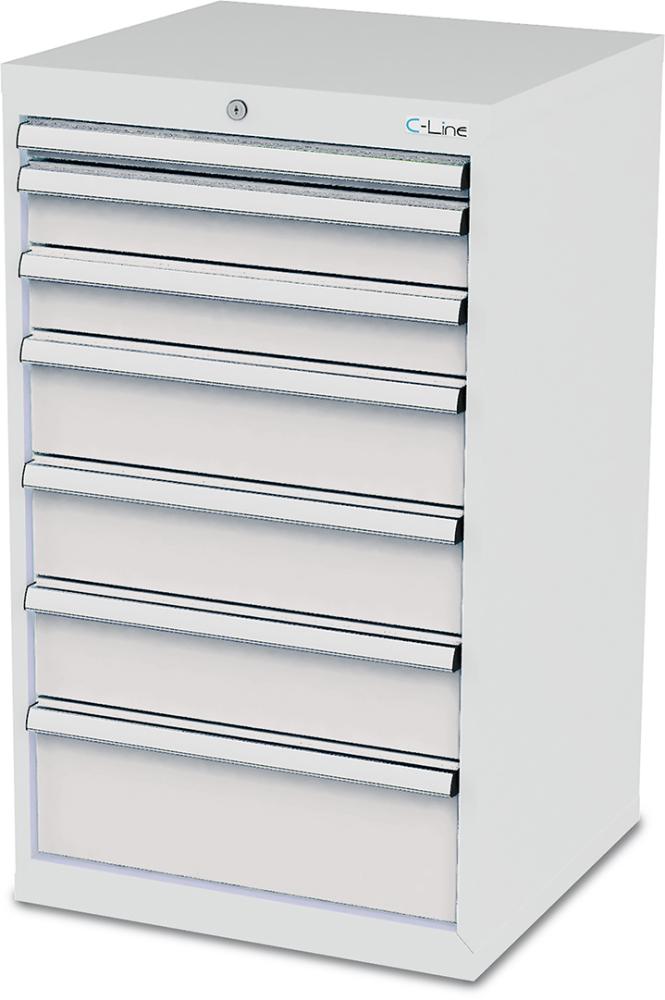 Schubladenschrank B600xT575xH1020 mm RAL 7035/7035 7 Schubladen Produktbild img1 L