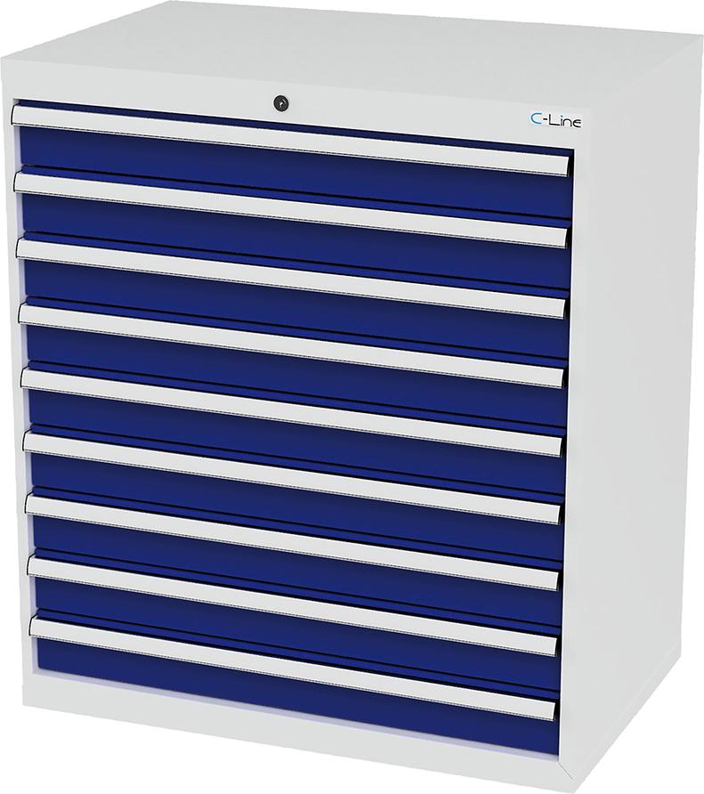 Schubladenschrank B900xT575xH1020 mm RAL7035/5010 9 Schubladen Produktbild img1 L