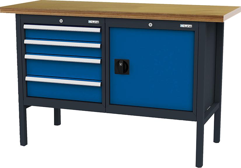 Kastenwerkbank 1 Tür, 4 Schubladen B1500xT600xH960 mm RAL7016/5010 Produktbild img1 L
