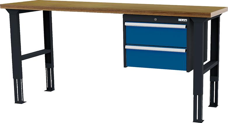 Arbeitstisch höhenvers. mit 2 Schubladen B2000xT600xH760-1060 mm RAL 7016/5010 Buche MP Produktbild img1 L