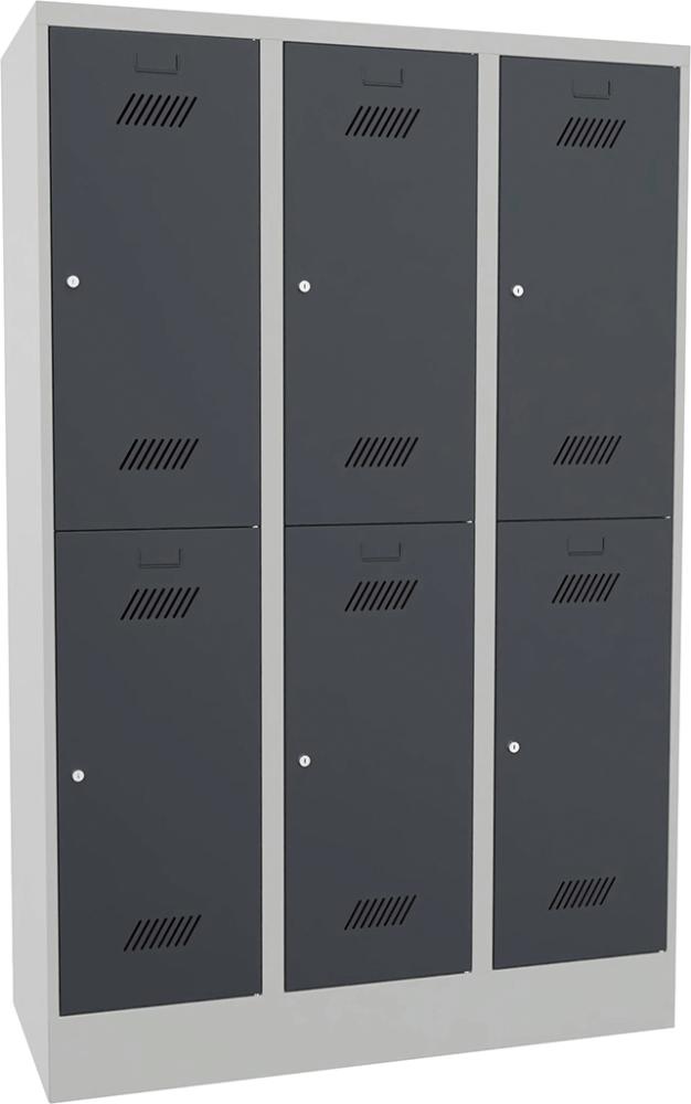 PAVOY Kleiderschließfachschrank m. Sockel 2 Fächer 3 Abt./400mm RAL7035/ 7016 B1200xT500xH1850mm Produktbild img1 L