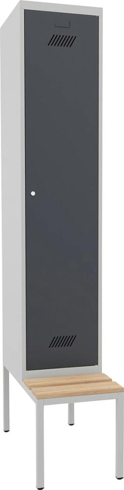 PAVOY Kleiderschrank Zylinderschloss mit Bank 1 Abt./400mm RAL7035/7016 B400xT500xH2150mm Produktbild img1 L