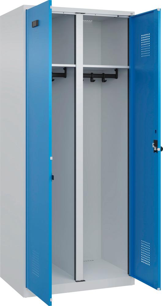 C+P Schwarz-Weiß-Spind Evolo PLUS bodenstehend B800xT500xH1850mm 2 Abteile RAL7035/5012 Produktbild img1 L