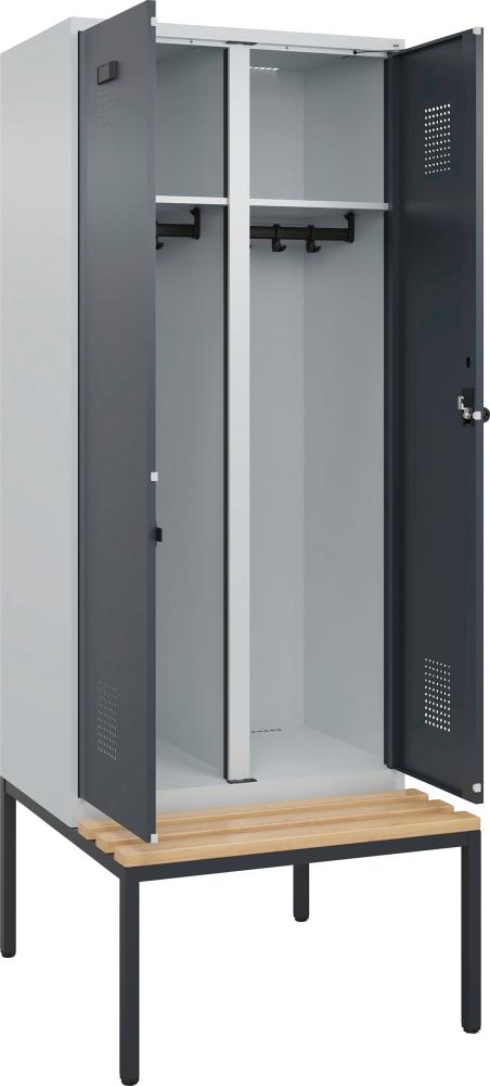C+P Schwarz-Weiß-Spind Evolo PLUS Sitzbank 2 Abteile B800xT815xH2120mm RAL7035/7016 Produktbild img1 L