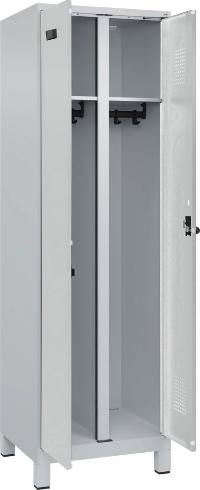 C+P Schwarz-Weiß-Spind Evolo PLUS Füße B600xT500xH1950mm 2 Abteile RAL7035/7035 Produktbild img1 L