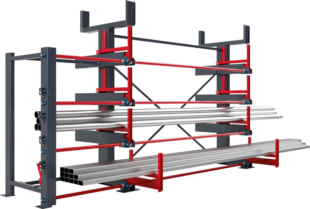 Schwerlast Ausrollregal 1-seitig Armlast 1500kg 4 Ebenen + Dachablage B4950xT2195xH2905mm Produktbild img1 L