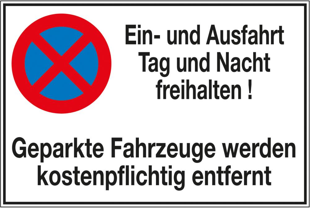 Parkverbotsschild Alu B600xH400 mm Ein-und Ausfahrt freihalten SafetyMarking Produktbild img1 L