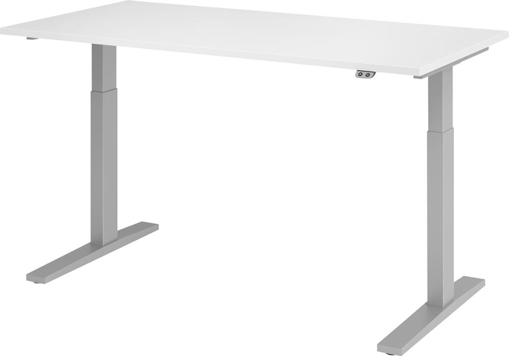 Schreibtisch höhenvers. 1600x800x700-1200 mm Gestell silber, Platte Weiss Produktbild img1 L