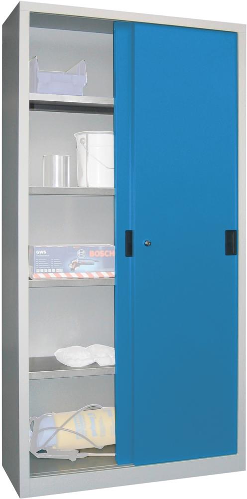 Schiebetürenschrank B1000xT600xH1950 mm 4 Böden verzinkt RAL 7035/5012 Produktbild img1 L