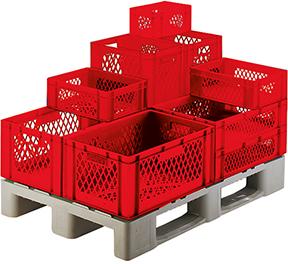 Transport-Stapelkasten B600xT400xH145 mm rot, Wände durchbrochen ohne Griffloch LA-KA-PE Produktbild img1 L