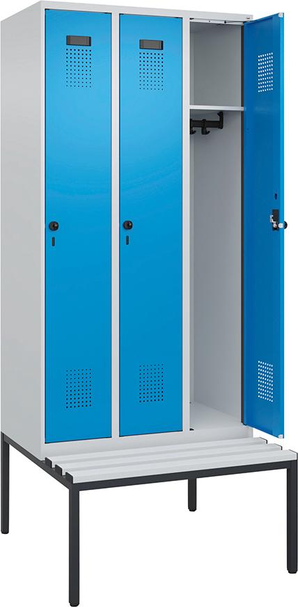 Spind Evolo PLUS 3 Abteile H2120xB900xT815mm 7035 5012 /P1G/7021P_DKB Produktbild img1 L