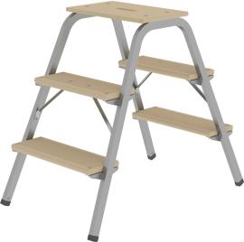 Stahl-Holz-Tritt 3 Holzstufen Höhe Deckbrett 0,73 m Arbeitshöhe bis 2,60 m Produktbild