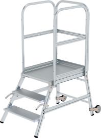 Aluminium-Podestleiter, einseitig begehbar, mit Rollen und Griff