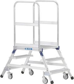 Podesttreppe, fahrbar, beidseitig begehbar, Leichtmetall-Stufen