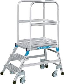 Podesttreppe, fahrbar, einseitig begehbar, Stahlgitterrost-Stufen