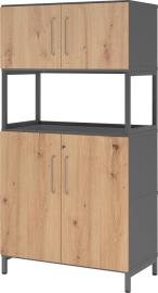 Kombischrank FlexWall B800xT400xH1532 mm 2 OH 4 Türen mit Sockel graphit/asteiche Produktbild