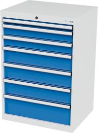 Schubladenschrank B700xT575xH1020 mm RAL7035/5012 7 Schubladen Produktbild