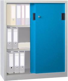 Schiebetürenschrank B1000xT400xH1950 mm 4 Böden verzinkt RAL 7035/5012 Produktbild