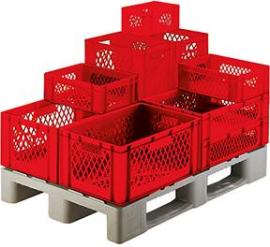 Transport-Stapelkasten B600xT400xH145 mm rot, Wände durchbrochen ohne Griffloch LA-KA-PE Produktbild