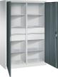Flügeltürenschrank B1200xT500xH1950 mm RAL7035/7016,4Schubladen mit Trennwand,6Fachböden Produktbild img1 S