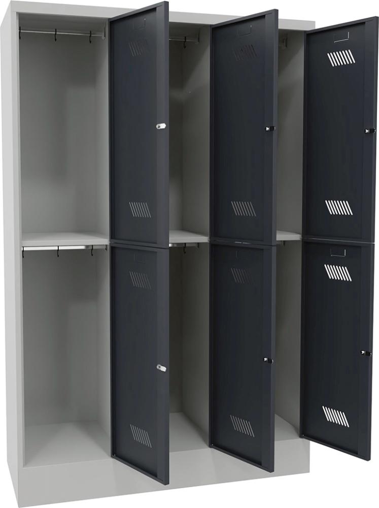 PAVOY Kleiderschließfachschrank m. Sockel 2 Fächer 3 Abt./400mm RAL7035/ 7016 B1200xT500xH1850mm Produktbild img2 L