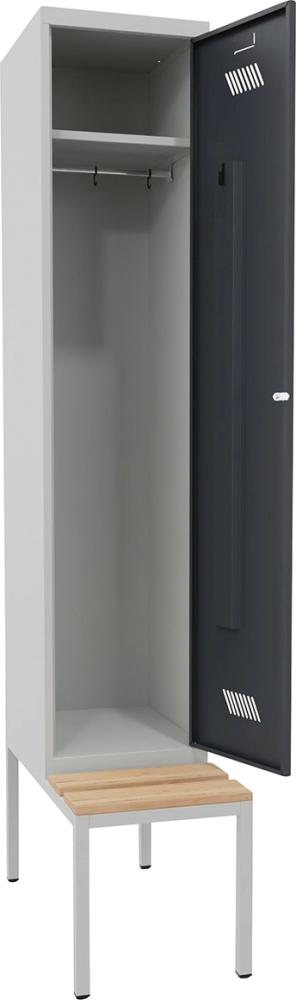 PAVOY Kleiderschrank Zylinderschloss mit Bank 1 Abt./400mm RAL7035/7016 B400xT500xH2150mm Produktbild img2 L