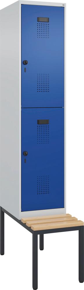 C+P Doppelst. Spind Evolo PLUS mit untergeb. Sitzb. B400xT500xH2120mm 1x2 Abt. RAL7035/5010 Produktbild img2 L