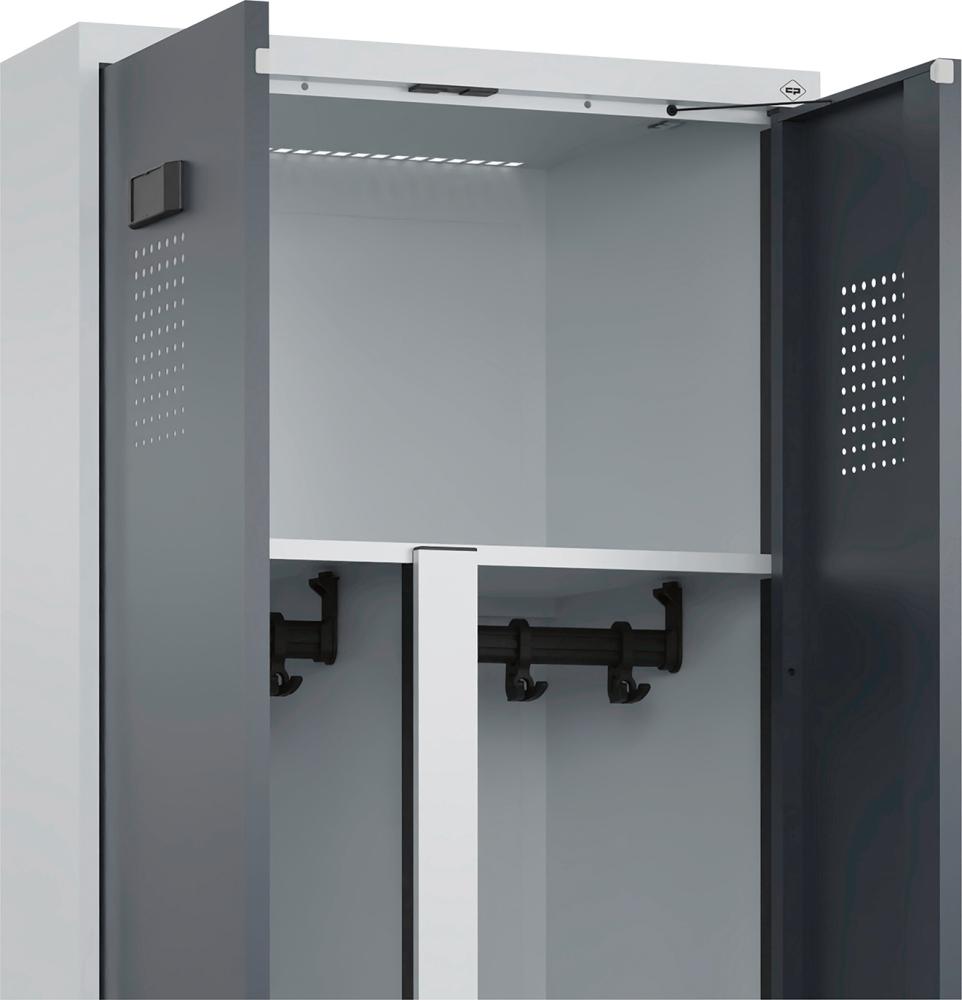 C+P Schwarz-Weiß-Spind Evolo PLUS Sitzbank 2 Abteile B800xT815xH2120mm RAL7035/7016 Produktbild img3 L
